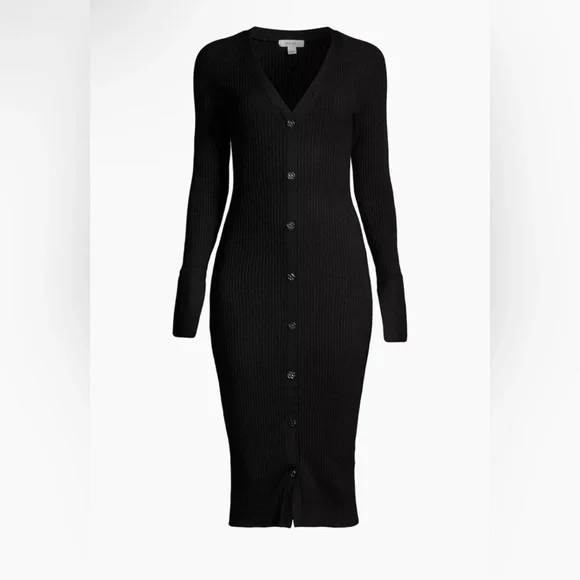 NWOT Reiss Avery Rib Knit Body Con casual Midi-Dress in Black szM
